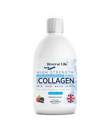 Reverse Life Marine Collagen Liquid Supplement Drink - High-Strength 10 000mg Hydrolysed Peptide Infused with Vitamin C D Hyaluronic Acid Biotin for Hair Skin Joints and Nails 500ml