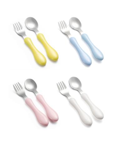 Bloomsworld Toddler Cutlery 4 Forks and 4 Spoons Set Training Kids Cutlery Picnic and Party Tableware for Boys and Girls - Pastel 8 piece Set Forks and Spoons