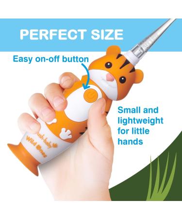 Brush-Baby WildOnes Tiger Kids Electric Toothbrush - 1 Handle, 3 Brush Heads, USB Charging Cable - Ages 0-10 - Buy Online on GoSupps.com