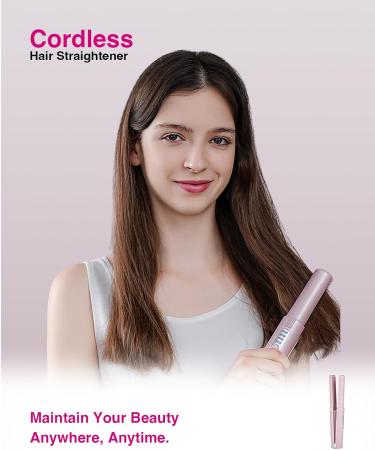 Buy Cordless Hair Straightener & Curler 2 in 1 - Portable Mini Iron with 5000mAh Battery Fast Heating & Negative Ion Technology - Ideal for Travel - Pink - Buy Online on GoSupps.com