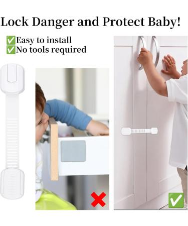 5pcs Child Safety Cabinet Strap Locks - No Screws, Multi Use Latch with Adhesive Pads (White) - Buy Online on GoSupps.com