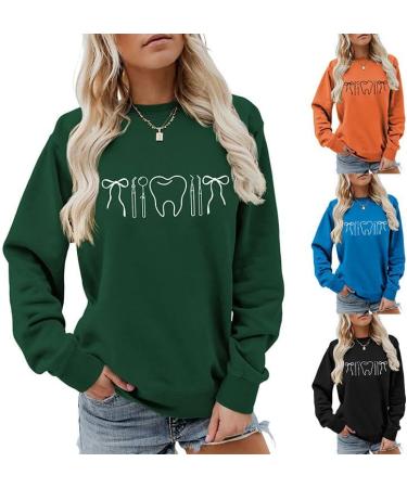 Dental Hygienist Sweatshirt for Women Dental Assistant Graduation RDH Gift Dental Office Teeth Print Warm Shirts Neon Green Whiteprint Medium - Buy Online on GoSupps.com