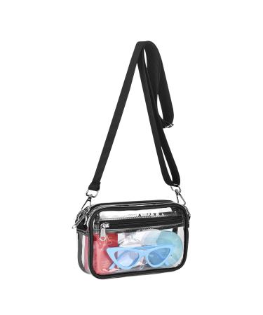 Clear Crossbody Messenger Shoulder Bag Clear Purse Stadium Approved Suitable for Work, Travel, Workout, Concerts or Sports Black