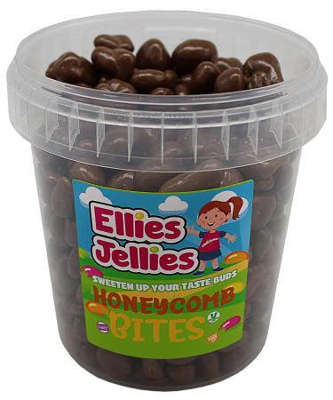 Ellies Jellies Honeycomb Bites 534g Bucket Chocolate Crunchy Brown/Yellow Chocolate Flavoured Coated