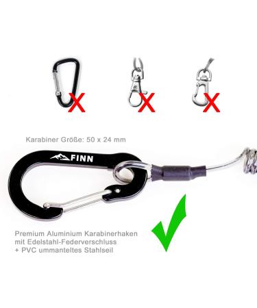 2 Pack Finn Outdoors Spiral Cable & Keychain Lanyard - Versatile Fuse Band with Carabiner for Boating Fishing & Outdoor Use - Black - Buy Online on GoSupps.com
