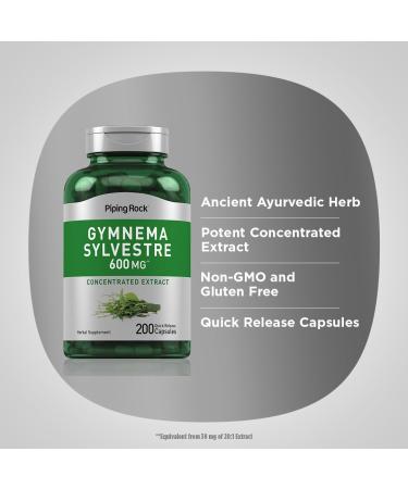 Piping Rock Gymnema Sylvestre Supplements | 200 Capsules | Concentrated Herbal Extract | Non-GMO and Gluten Free - Buy Online on GoSupps.com