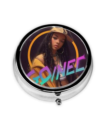 Trendy Girl Portable Metal Pill Box Round Mini 3-Compartment Plastic Insert hinged Fastening Design Suitable for Small Pills Must-Have for Travel Black