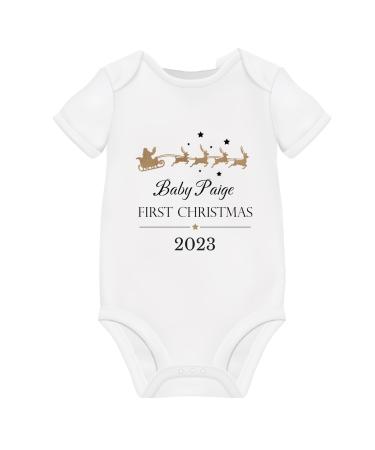 Baby's First Christmas Gifts Boy Girl - My 1st Babies Xmas Outfit - Personalised Baby Grows Newborn Vest Clothing Babys Gift Ideas For Boys and Girls 3-6 Months SHORT SLEEVE