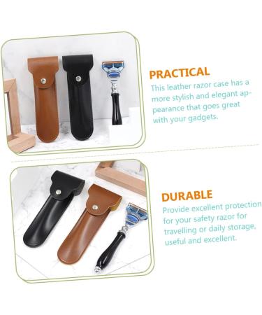Lalafina Portable Leather Razor Storage Case - Travel Bag for Safety Razors | Black 3-Pack (16.5x4.2cm) - Perfect Shaving Accessories for Men - Buy Online on GoSupps.com