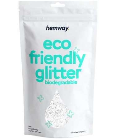 Hemway eco Friendly Biodegable Glitter 100g / 3.5 ounces Bio Cosmetic Safe Sparkle vegan for the face eyeshadow body hair nail and festival make -up craft - 24.01 "0.04" 1mm - White