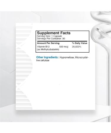 Biogenique Vitamin B12 - as Methylcobalamin Supports Energy Metabolism Nervous System Health Blood Cell Function and Methylation - Non OGM Gluten-Free Vitamin Supplement 90 Capsules - Buy Online on GoSupps.com