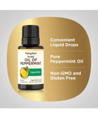 Piping Rock Peppermint Oil | 15 ml Drops | Pure Ingestible Liquid Supplement | Non-GMO Gluten Free - Buy Online on GoSupps.com