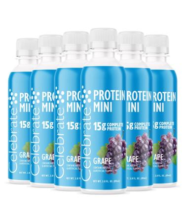 Celebrate Vitamins Mini Protein Drinks - Ready to Drink 15g Complete Protein BCAAs Amino Acids and Hydrolyzed Collagen - Zero Carbs Gluten Free Sugar Free & Fat Free - 3 Fl Oz Each Grape 3 Fl Oz (Pack of 6)