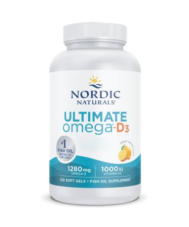 Nordic Naturals Ultimate Omega-D3 1280mg Omega-3 with EPA DHA and Vitamin D3 High Dosed Lemon Taste 120 Soft Capsules Lab Tested Soy Free Gluten Free Non-GMO