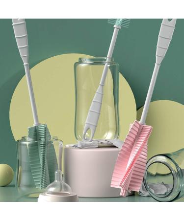 Toyvian Silicone Bottle Brush Set - 2pcs 360 Rotating Baby Bottle Cleaners | Pink & Green Nipple & Pacifier Cleaning Brushes - Buy Online on GoSupps.com