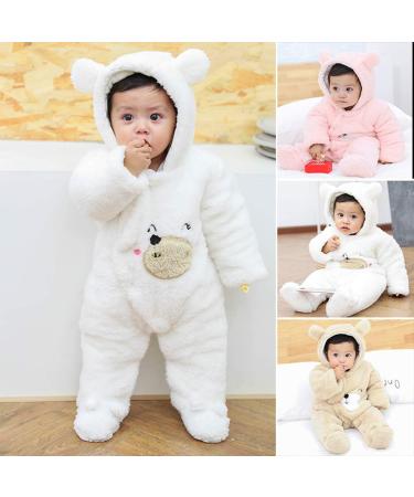 Puseky Newborn Baby Cartoon Bear Snowsuit | Winter Coat Fleece Hooded Romper | Unisex Baby Clothes 3-6 Months - Buy Online on GoSupps.com