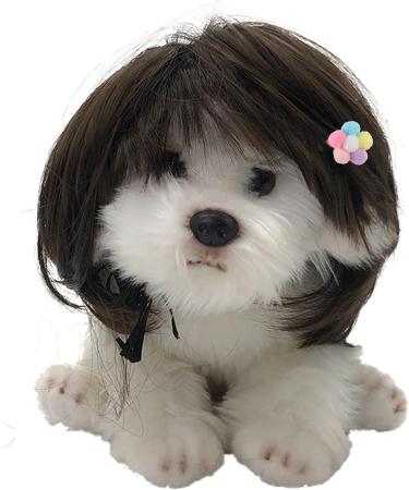 Trimmable Dog Wigs for Small Medium and Large Dogs Cosplay Pet Funny Headwear Costumes  Cat Wigs Dress up Decorations for Halloween  Christmas  Parties  Festivals Black Brown Straight Hair - Buy Online on GoSupps.com