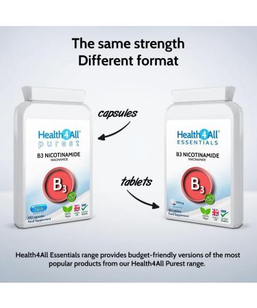 Vegan Vitamin B3 Nicotinamide 500mg 240 Capsules | No-Flush Niacinamide | UK Made by Health4All - Buy Online on GoSupps.com
