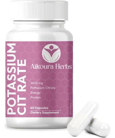 Aikoura Herbs Potassium Citrate Capsules 1600mg Natural Support for Energy Wellness & Hydration 60 Veg Capsules