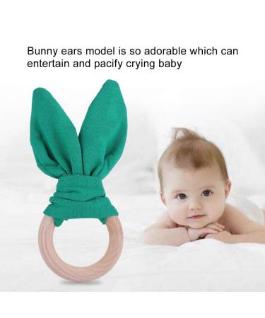 Delightful Bunny Ears Infant Wood Bite Ring - Safe Natural Tooth Training & Sensory Toy for Babies (Green) | Perfect Gift - Buy Online on GoSupps.com