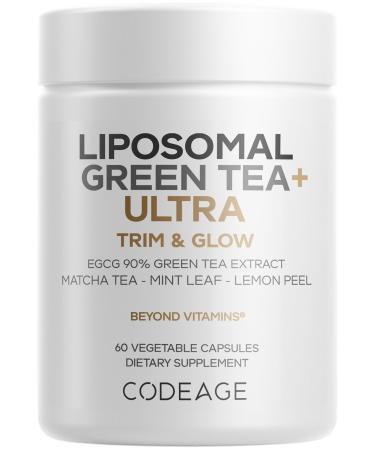 Codeage Liposomal Green Tea+ Ultra Potency - EGCG 90% Green Tea Extract Organic Matcha Green Powder Peppermint Lemon Peel - Vegan Non-GMO Gluten-Free - Liposomal Delivery - 60 Capsules
