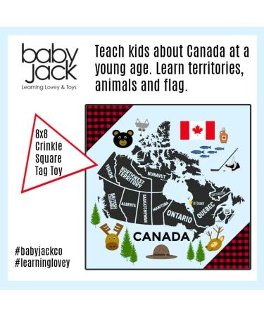 Baby Jack & Co 8x8 Learning Lovey Canada Tag Toy for Babies | Crinkle Toy | Soft & Safe | Learn Canada Facts | Ideal Baby Gift BPA Free - Buy Online on GoSupps.com