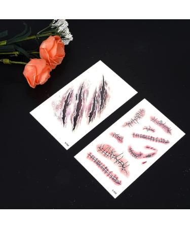 Molain 10pc Temporary Tattoo Stickers - Horror Bloody Wound Stitch Scar Scab Halloween Easter Decorations for Women, Men, Kids - Buy Online on GoSupps.com
