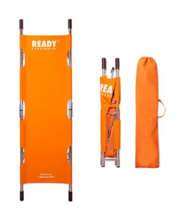 Ready First Aid Orange Folding Portable Stretcher - Durable Waterproof Fireproof for Emergency Use Transfer Up & Down Stairs Ambulance Hospital Clinic Sports Battlefield (159kg/350lbs)