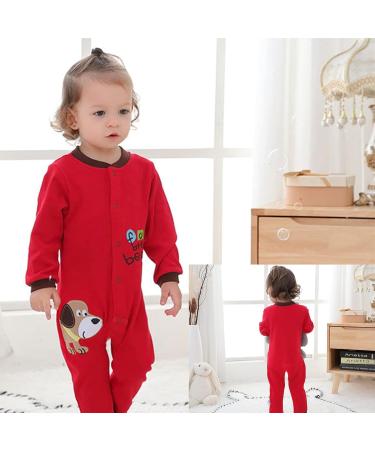 JiAmy Newborn Baby Romper Cotton Footie Long Sleeve Sleepsuit Pajamas Dog 0-3 Months - Buy Online on GoSupps.com