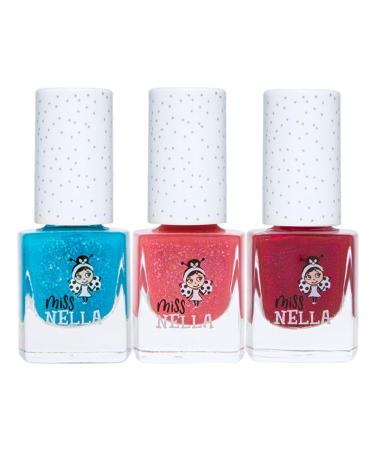 Miss Nella Winter Glitters Nail Polish Set for Kids - Non-Toxic Peel-Off Water-Based - Pink Blue & Bordeaux - Buy Online on GoSupps.com
