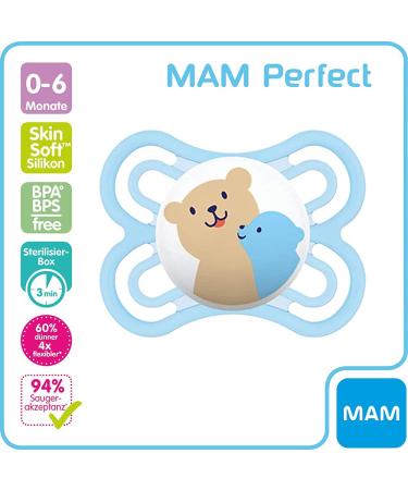 MAM Perfect Silicone Pacifier Set for Boys 0-6 Months | 3 Pacifiers & Sterilized Transport Boxes - International Shipping Available - Buy Online on GoSupps.com