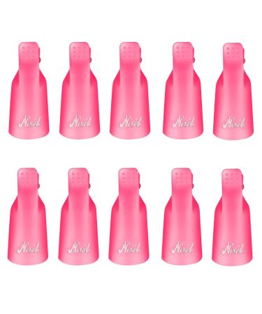 Willight 10 pieces nail clips nail polish remover clips UV Manicure Soaking Nail Clips acrylic nail art soak away clips gel polishing remedies of distant wrap nail tool (rose red) pink