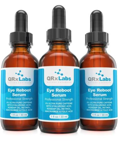 Eye Reboot Serum - 6% Caffeine, Hyaluronic Acid, Rosehip Oil, Retinol - Reduces Dark Circles, Puffiness, Wrinkles - 1oz - Buy Online on GoSupps.com