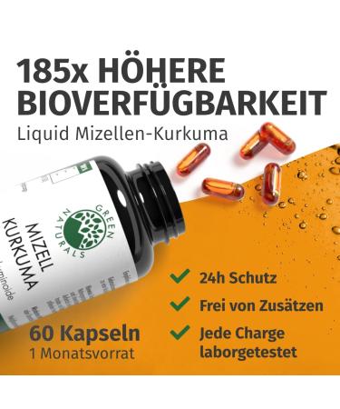 Micell Turmeric Capsules | High Dose Vegan Supplement with Mizell Technology (60 Capsules) | 185x Bioavailability | Green Naturals  - Buy Online on GoSupps.com