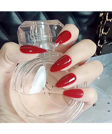 Bomine Press on Nails Long Red Fake Nails Stiletto Acrylic False Nails Tips Full Cover Nail Glossy Manicure Party for Women and Girls 24Pcs (Red) Green Red