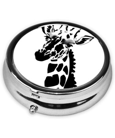 Black and White Giraffe Round Pill Box 3 Compartment Pill Organizer for Purse & Pocket | Portable Travel Pill Box - Buy Online on GoSupps.com