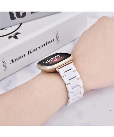 V-MORO Resin Strap for Fitbit Versa 3/Sense - White | Lightweight Bracelet with Stainless Steel Buckle | Replacement Band for Fitbit Versa 3/Sense - Buy Online on GoSupps.com