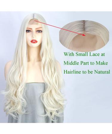 TANTAKO Long Platinum Blonde Wig With Small Deeper Middle Part Lace Blonde Lace Front Wig for Women Daily Synthetic Wig (Blonde 364) Platinum Blonde 364 - Buy Online on GoSupps.com