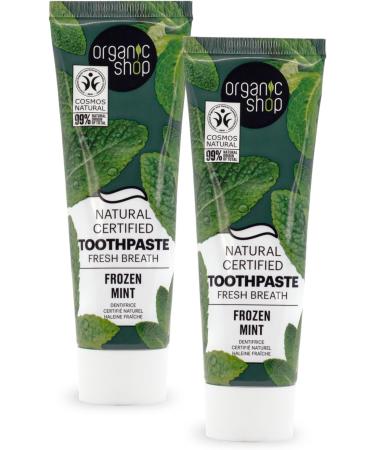 Organic Shop Frozen Mint Toothpaste Natural Ingredients Fluoride-Free Tooth Sensitivity Vegan & Cosmos Natural Certified. Pack of 2 - Buy Online on GoSupps.com