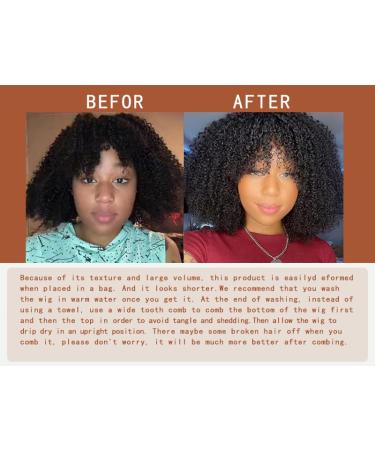Premium Afro Kinky Human Hair Wig for Black Women - Short Curly with Bangs 180% Density - 14 & 16 Inch Options - Buy Online on GoSupps.com