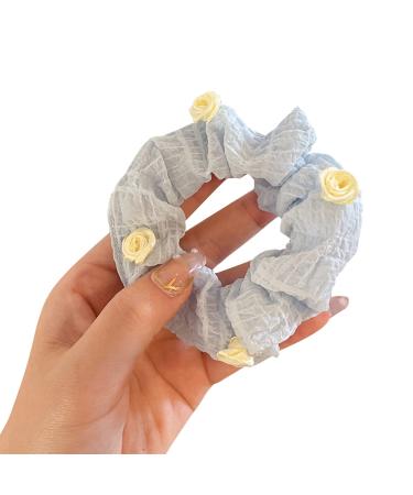 amangul Flower Hair Scrunchies For Women Rose Scrunchies Flower Hair Tie Flower Ponytail Holder Flower Elastic Band Hair Rope(Blue)
