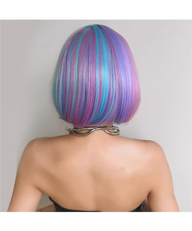 Pretfy Short Bob Rainbow Wig 12 - Colourful Bob Wig with Bangs for Women - Heat Resistant Synthetic - Perfect for Cosplay, Parties & Daily Use - Buy Online on GoSupps.com