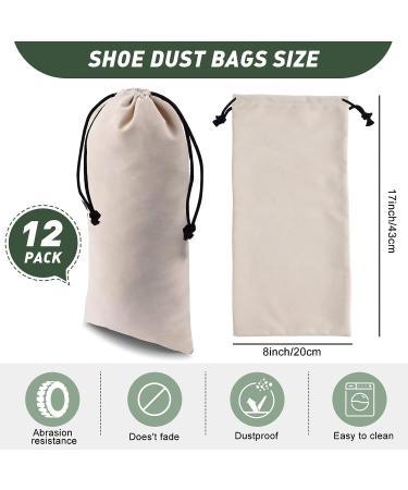 12 Pcs Beige Flannel Shoe Dust Bags with Drawstring Closure - Washable Breathable Covers for Travel & Storage | 8 x 17 Inches - Buy Online on GoSupps.com
