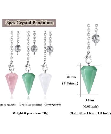 Xiannvxi 3pcs Crystal Pendulums - Rose Quartz Clear Quartz & Green Aventurine for Prophecy & Reiki - Witchcraft Supplies - Buy Online on GoSupps.com