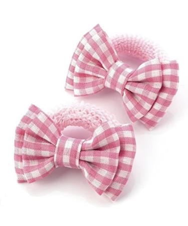Topkids Accessories Bow Hair Bobbles/Hair ties for Girls Hair Accessories for Girls Hair Bands for Girls Hair bobbles for Girls Hair Bows Hair Elastics (Gingham Pink)