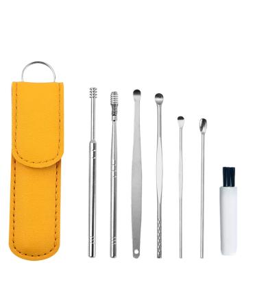 Innovative Spring Earwax Cleaner Tool Set - Ear Wax Removal Tool Ear Curette Ear Wax Remover Tool with Storage Box (B-Yellow)