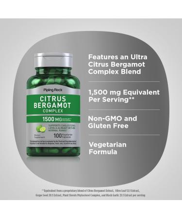 Piping Rock Citrus Bergamot Supplement | 1500mg | 100 Extract Capsules | Vegetarian Complex | Non-GMO Gluten Free - Buy Online on GoSupps.com