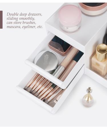Makeup Desk Organizer with Drawers - Elegant White Vanity Holder for Cosmetics, Brushes, and Beauty Essentials - Buy Online on GoSupps.com