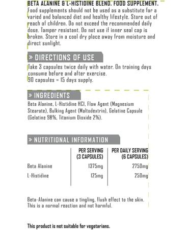 PhD Nutrition Beta Alanine & L-Histidine Supplement - Delays Muscle Fatigue, Boosts Athletic Performance - Vegan, Dairy-Free, Gluten-Free - 90 Capsules - Buy Online on GoSupps.com