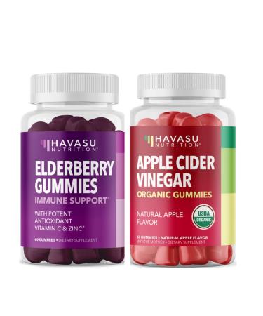 HAVASU NUTRITION Elderberry Gummies with Zinc and Vitamin C with Apple Cider Vinegar Herbal Supplement Bundle for Potent Antioxidant Support Immune Defense and Detox Cleanse